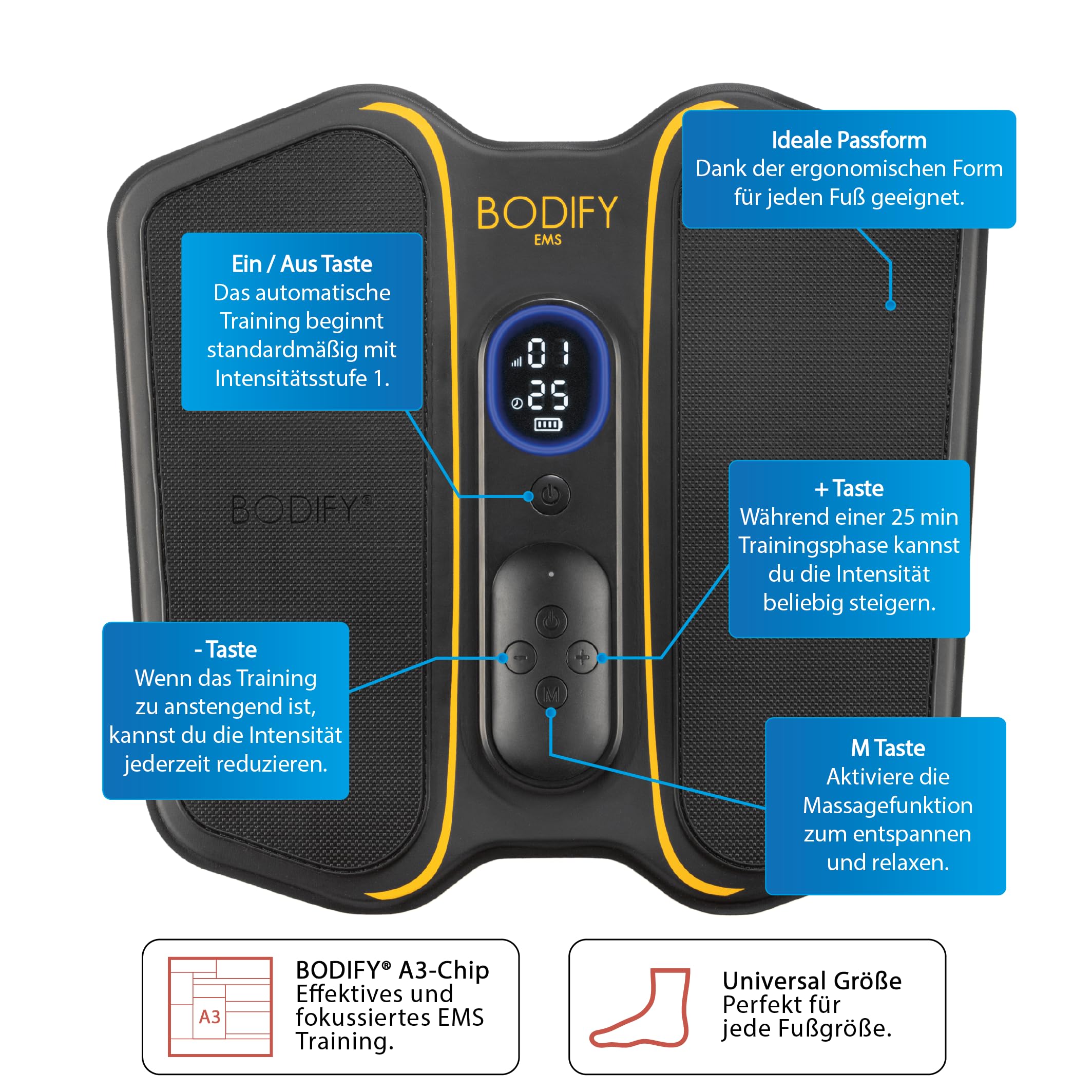 Bodify® EMS Fußtrainer Pro - Gezielte Stimulation der Fuß & Unterschenkel Muskulatur! - Muskelaufbau - EMS Training - für Männer und Frauen - DAS ORIGINAL