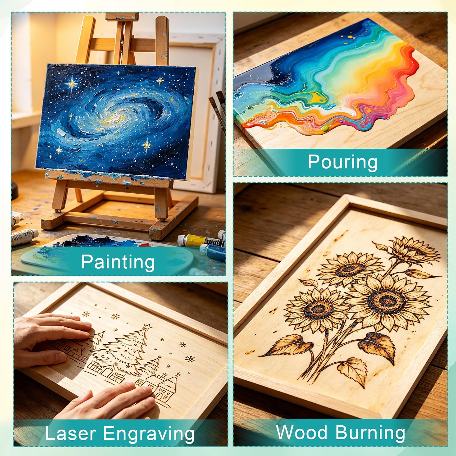 ESRICH 8x10 Inch Wood Panels for Painting, 2 Pack Craft Wood Canvas Boards, Blank Unfinished Wooden Art Board for DIY Art Creations Such as Painting, Acrylic Pouring, Resin, Burning, Collage, etc.