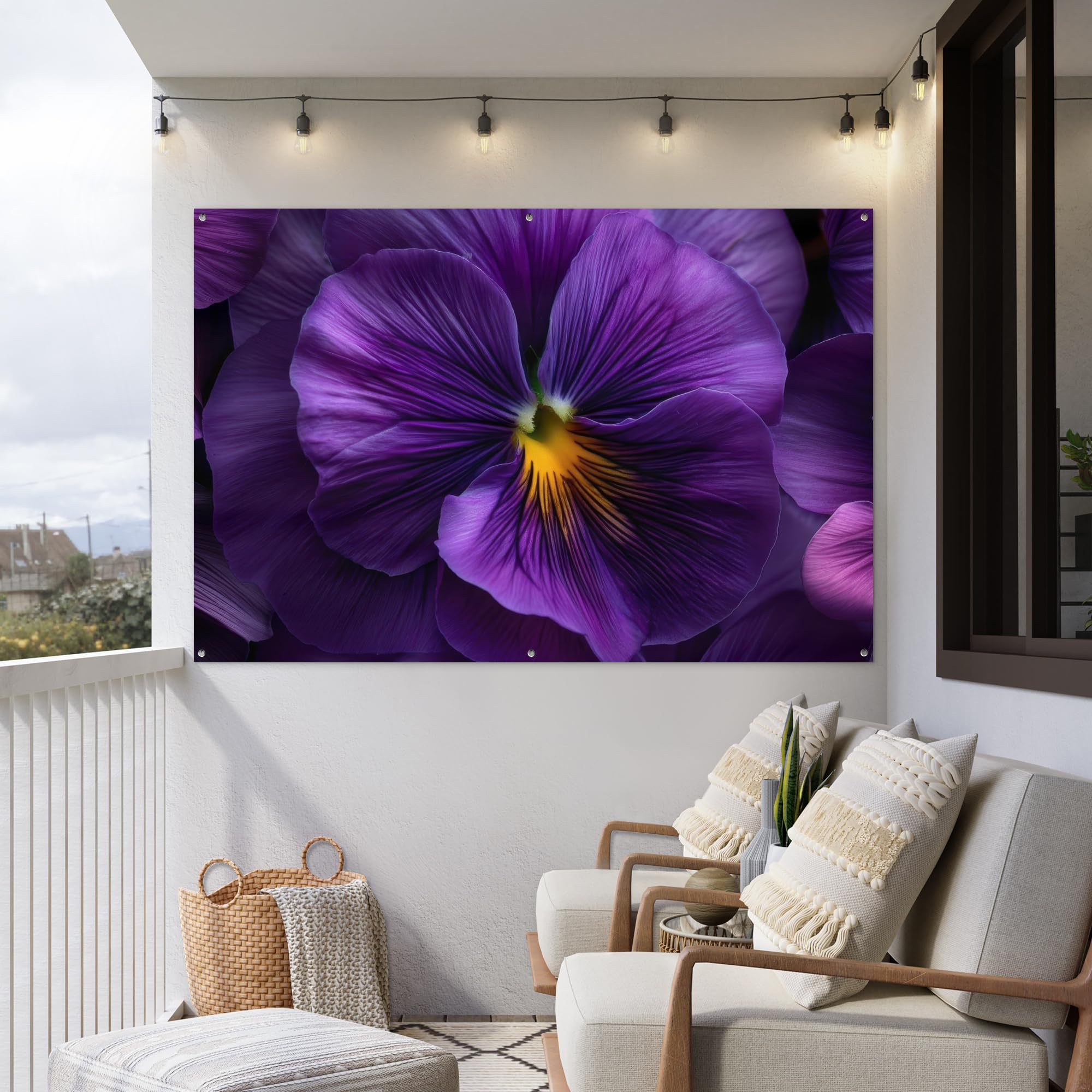 MuchoWow© Decoracion Jardin Exterior Decoración Pared Póster De Jardín | 180x120 cm - Balcón Wall Decoration Patio Posters Decorativos Terraza Morado - Violín - Profundidad