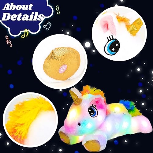 Vista 5 de Cuteoy Peluche de unicornio blanco con luces LED, regalo de cumpleaños y Navidad, juguete para niños pequeños, 15 pulgadas