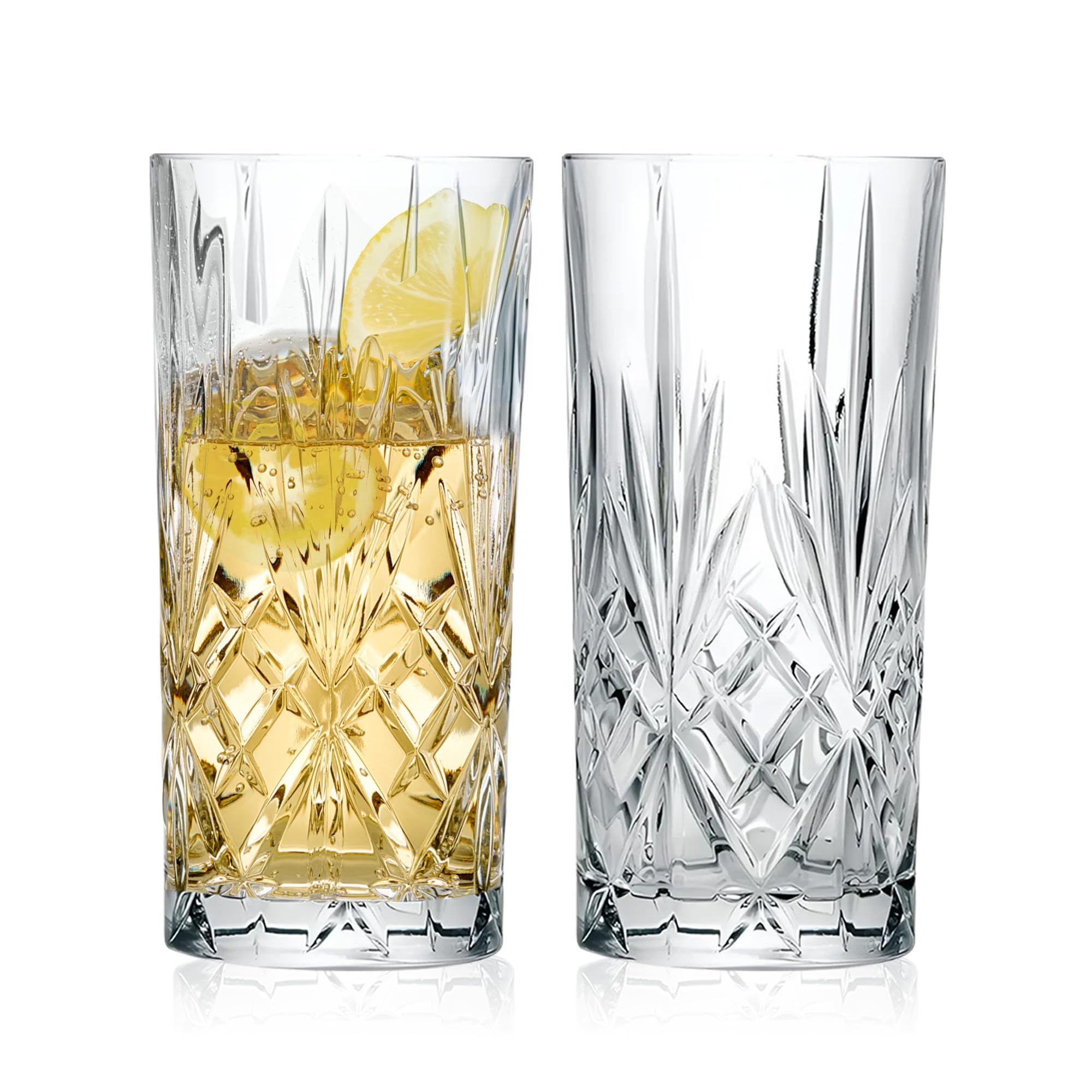 Barski Highball-Glas – Trinkgläser – 2er-Set – Hiball-Becher – Glaskristallbecher – für Wasser, Saft, Bier, gemischte Cocktails, Mojito-Glas, Tom Collins Bar Glaswaren, 340 ml, hergestellt in Europa