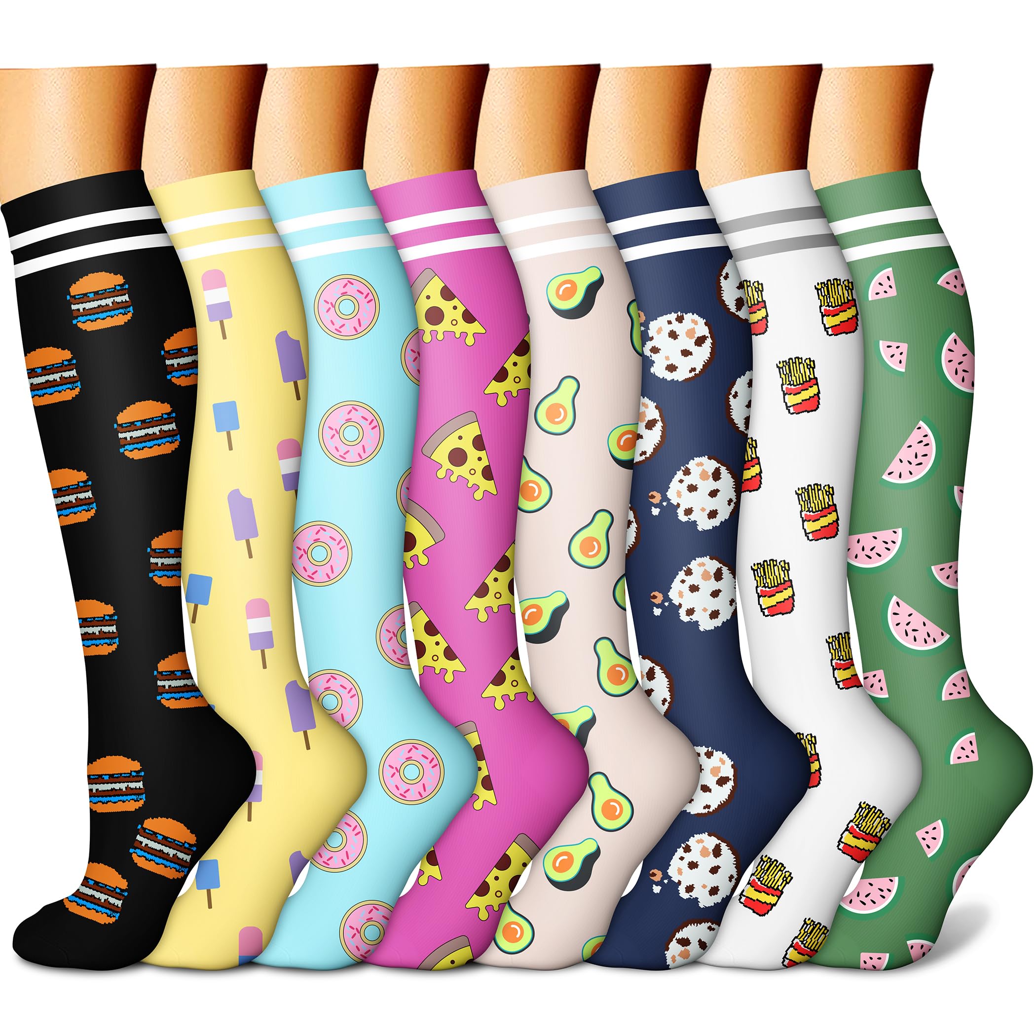 CHARMKING Compression Socks for Women &amp; Men Circulation (8 Pairs) 15-20 mmHg Best Calf Socks Support for Athletic Cycling