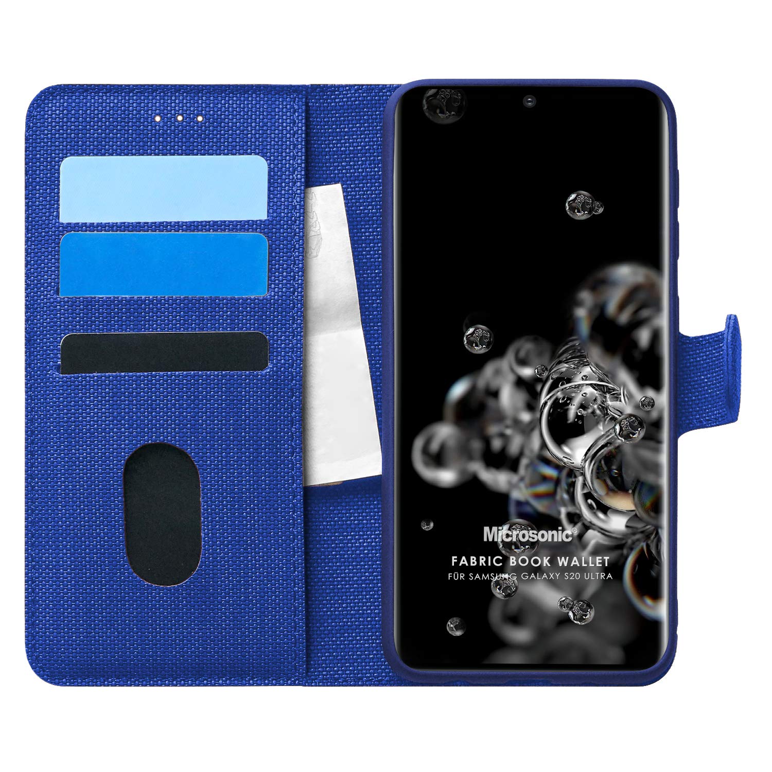 Microsonic Samsung Galaxy S20 Ultra için Kılıf Fabric Book Wallet Lacivert [Galaxy S20 Ultra ile Uyumlu Kılıf - Lacivert]