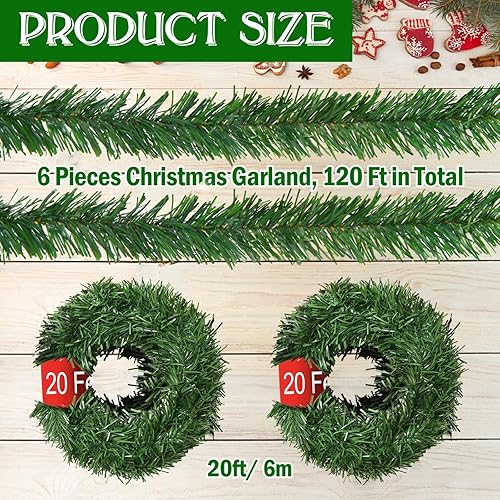 Miniatura 2 de Guirnalda de Navidad de 80 pies, 4 hebras, guirnalda de pino artificial de Navidad, guirnalda suave, guirnalda de vacaciones, decoración de