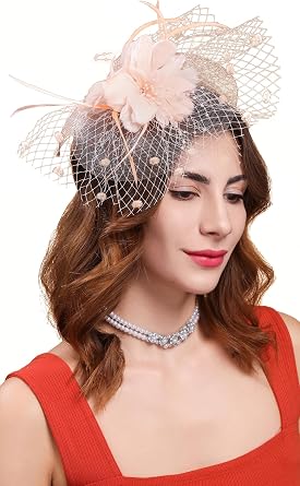 Fascinators Hats for Womens 50s Headwear with Veil Flower Cocktail Wedding Tea Party Church Derby Hat