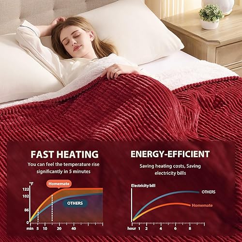 Vista 76 de Homemate Manta térmica eléctrica de 50 x 60 pulgadas, manta térmica de 1/2/4/6/8 horas de apagado automático, 10 niveles de calor, protección contra