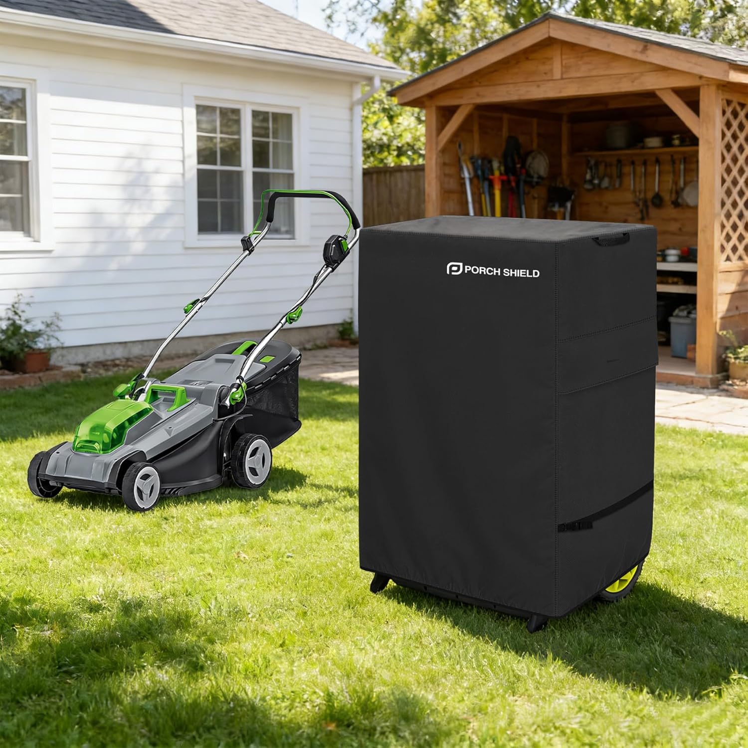 Porch Shield Cordless Lawn Mower Cover – Waterproof Electric Lawnmower Cover fit for 20-21 inches Folding Walk Behind Mower 25" L x 19" D x 41" H, Black