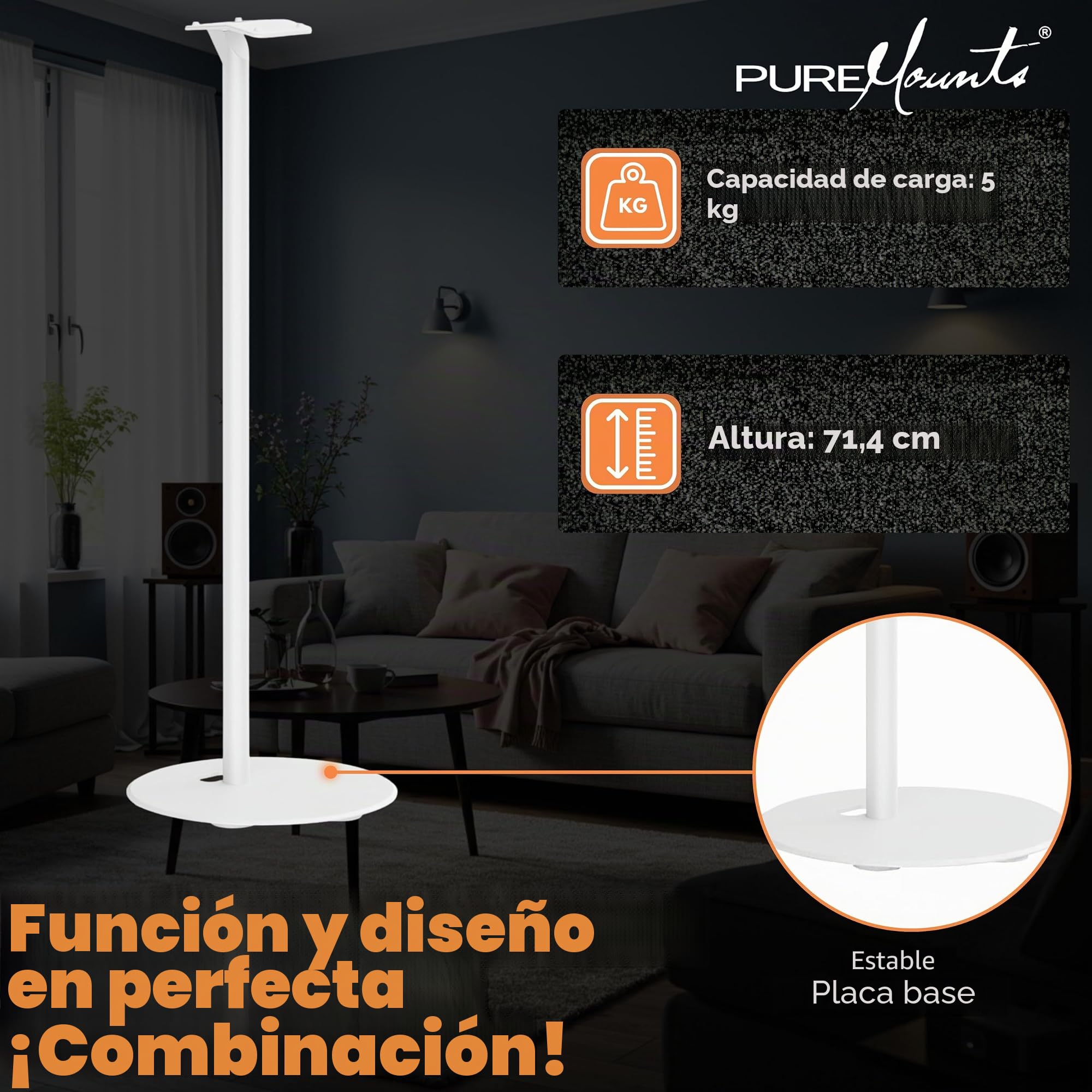 PureMounts Soporte para Altavoces Sonos Era 300, Soporte para Altavoces con gestión de Cables, Capacidad de Carga de 5 kg, Color Blanco