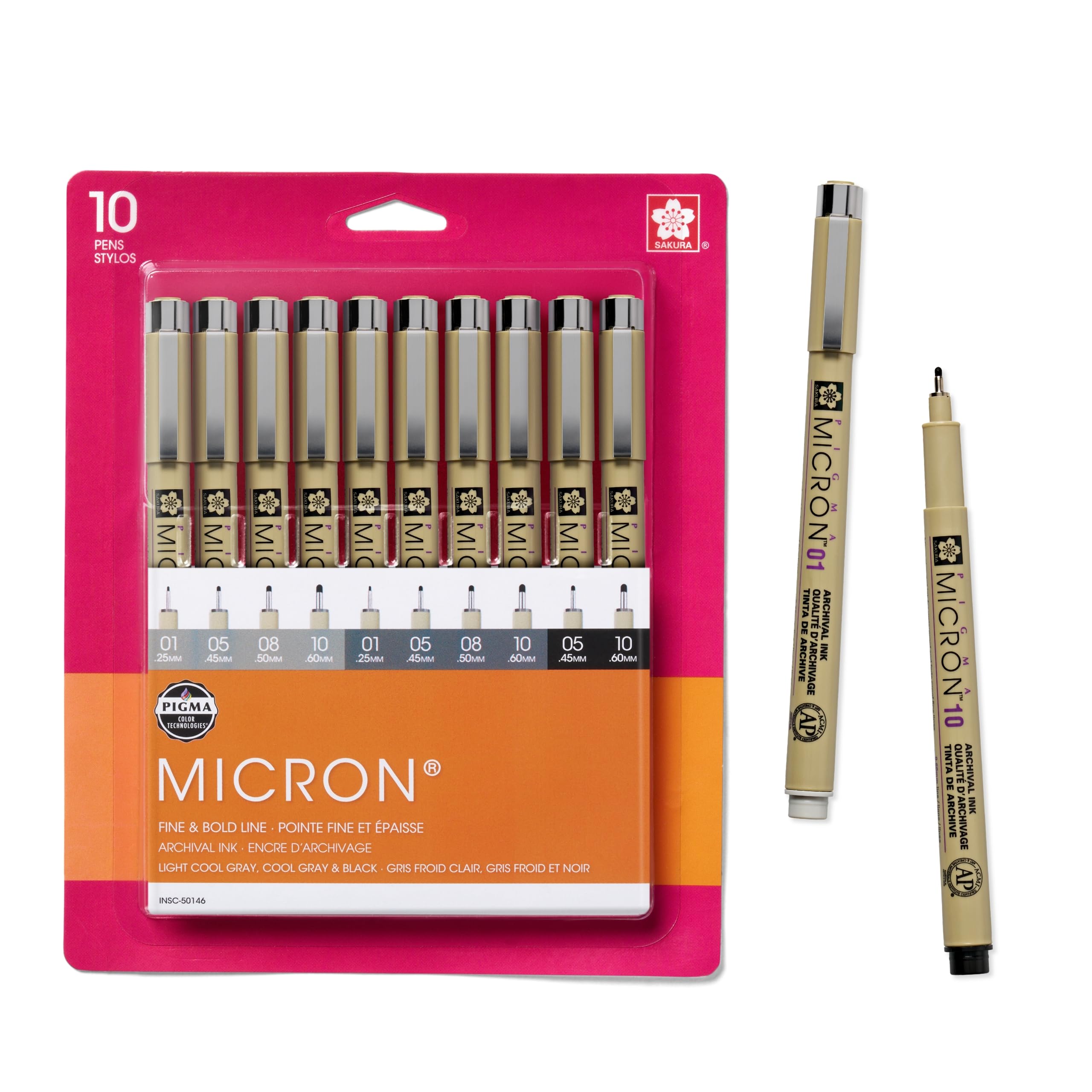 SAKURA Pigma Micron Fineliner Pens - Archival Black and Gray Ink Pens - Mix Point Sizes - 1 Count Pack of 10