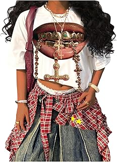 Women's Plus Size Punk Vintage Lip Graphic T Shirt Oversized Short Sleev...