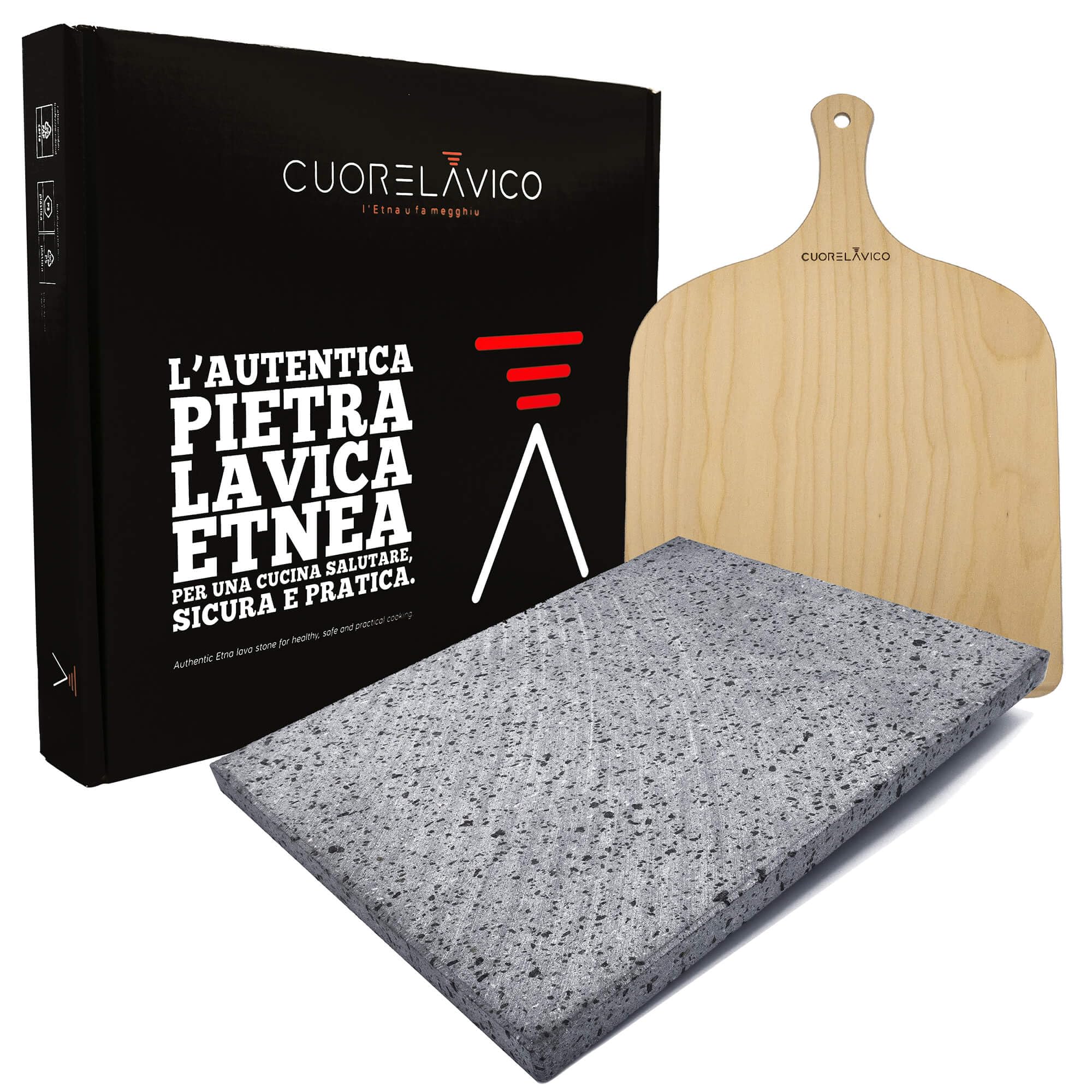 Placa refractaria de piedra volcánica Etnea 35 x 30 x 1,5 cm – Ligera, resistente, se puede utilizar en horno, gas o barbacoa – Ideal para pizza y pan (35 x 30 x 1,5 cm + pala pizza)