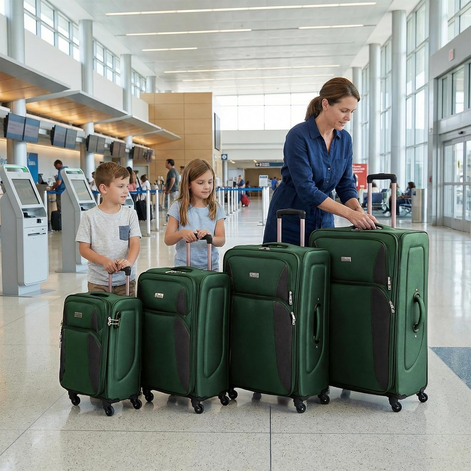 4 Piece Softshell Expandable Luggage Sets, Lightweight Travel Suitcase Set with Lock and 360°Swivel Spinner Wheels, Durable Softside Luggage, 20 in/24 in/28 in/32 in, Dark Green