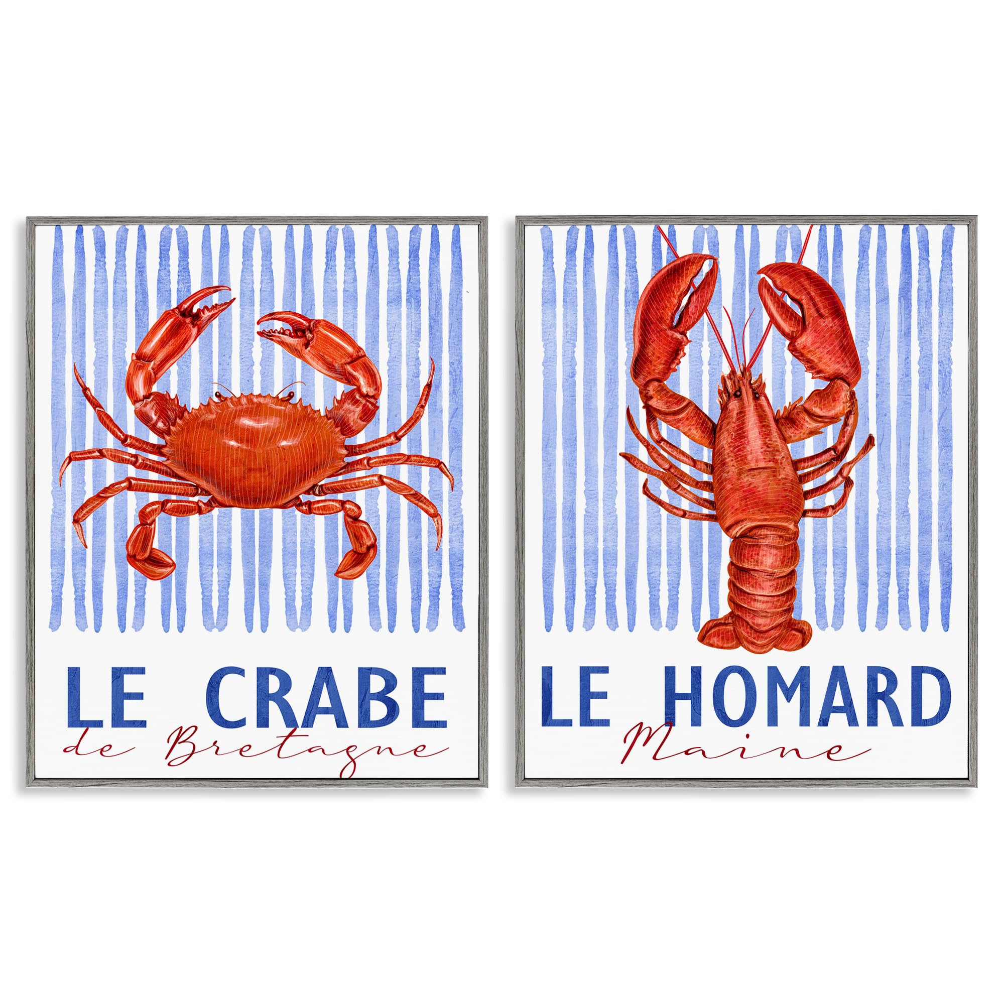 Nautical Stripes Sea Creatures, 24 x 30 Inch Framed Giclée Print Set
