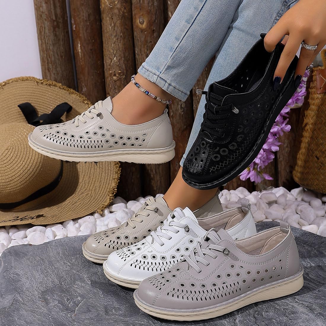 Mocasines sin cordones con diseño hueco para mujer