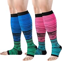 Vista 11 de bropite Calcetines de compresión sin dedos para mujeres y hombres, 2 pares de calcetines de compresión de punta abierta, soporte de 15-20mmHg