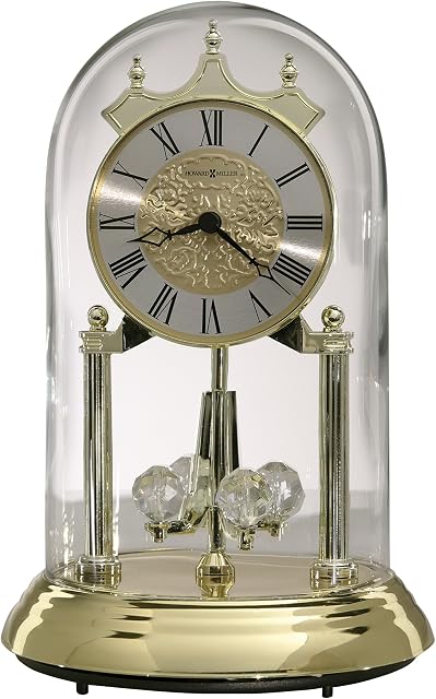 Howard Miller Christina Horloge de table d'anniversaire d'or 645-690 - Finition en laiton poli, 9 Inch Dome, Pendulum comprend 4 Cristaux renouvelables, Mouvement Quartz