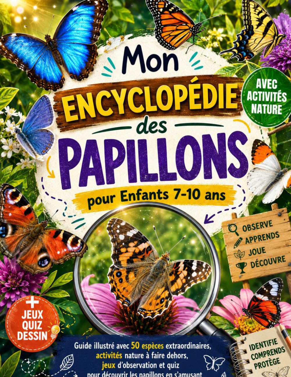 Mon Encyclopédie des Papillons pour Enfants 7-10 ans: encyclopédie enfant , Guide illustré avec 50 espèces extraordinaires, activités nature à faire ... pour découvrir les papillons en s’amusant