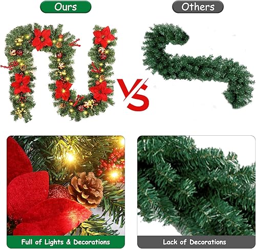 Miniatura 6 de Quntis Guirnalda de Navidad preiluminada de 9 pies con 50 luces LED de temporizador, decoraciones de Navidad de Pascua para manto, 8 modos de piñas