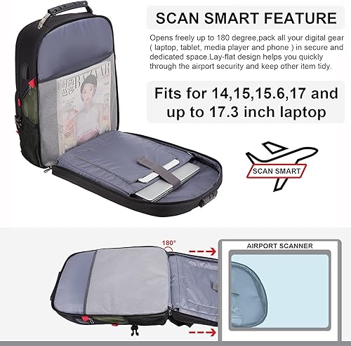 Miniatura 6 de Mochila grande de viaje y para laptop, es impermeable, antirrobo, con cerradura y puerto de carga USB, para negocios, escuela, universidad, para