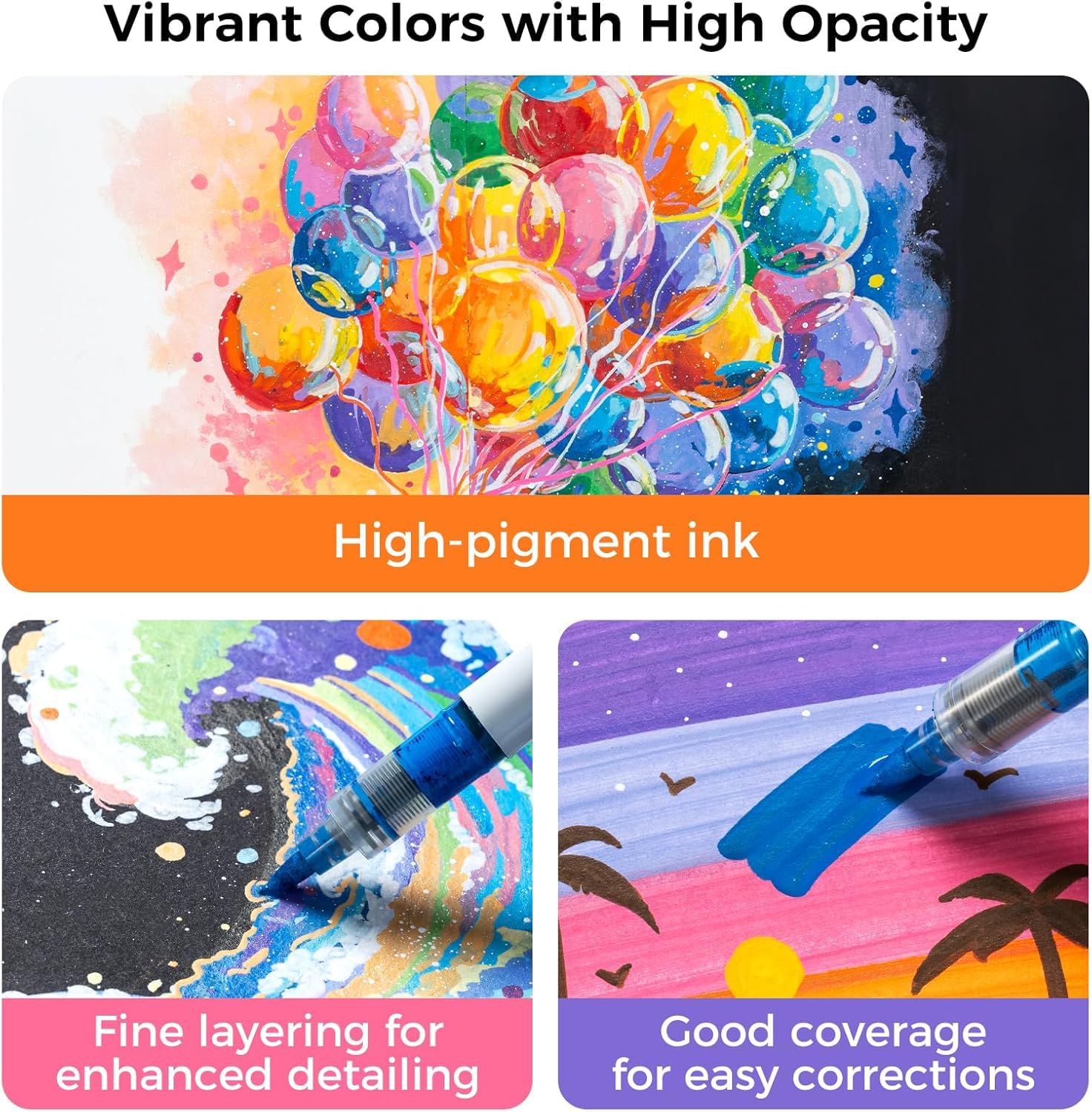 Ohuhu Acrylstifte mit Pinselspitze 72 Farben – Hochdeckende Wasserfest & Lichtecht Auto-Tintenregulierung Acrylic Markers für Steinmalerei 3D-Drucke Ostereier Holz DIY-Bastelarbeiten – Nahuku