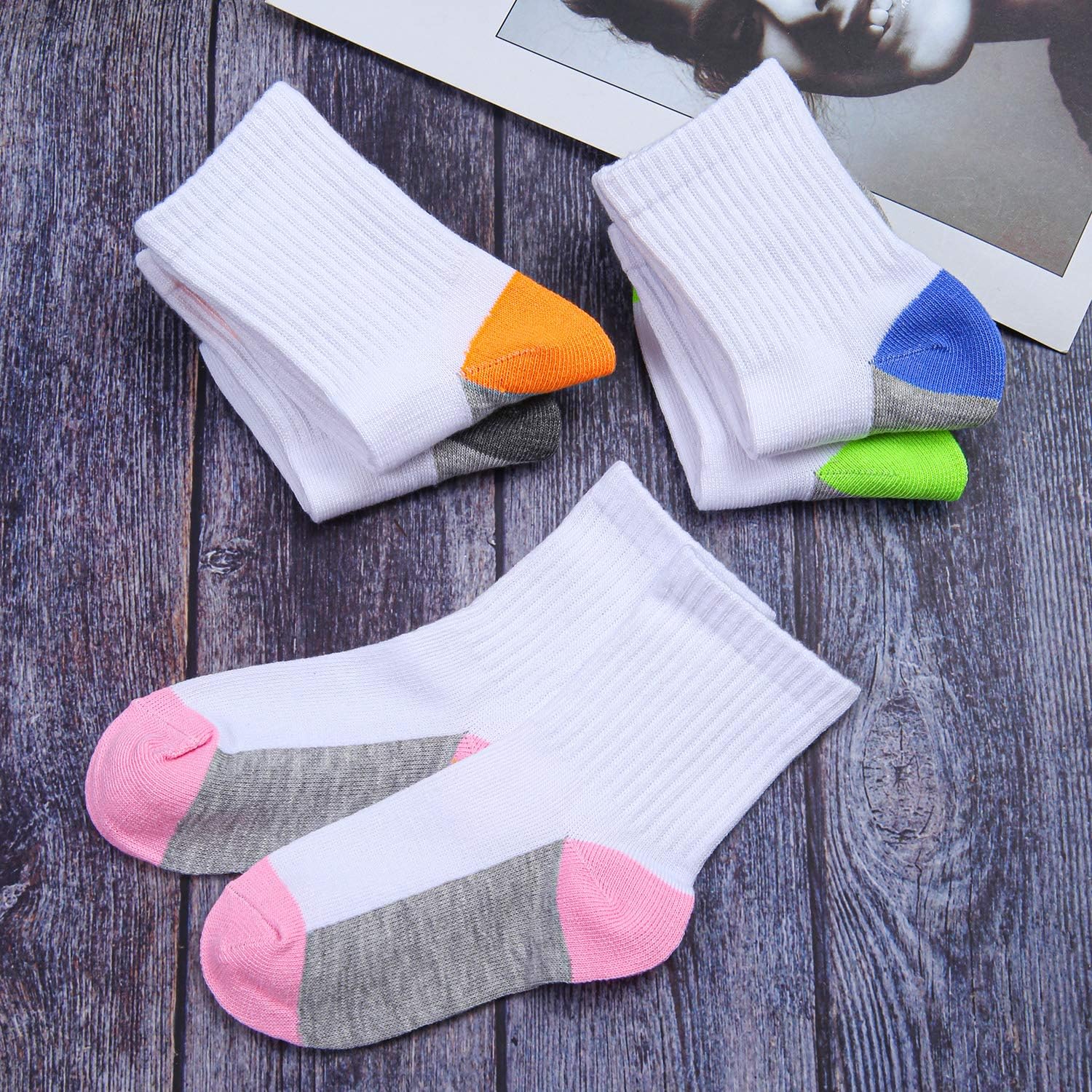 Cooraby 15 Pack Boys' Crew Socks Classics Ribbed Support Athletic Kids Socks