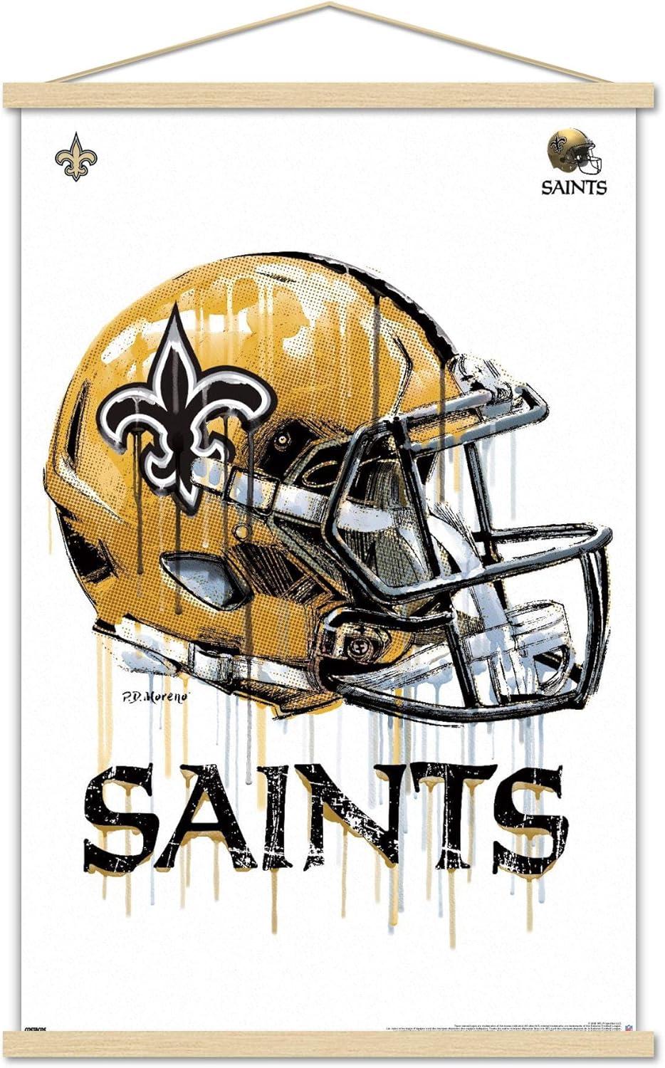 Trends International NFL New Orleans Saints - Drip Helmet 20 Wall Poster, 22.375" x 34", Premium Print and White Hanger Bundle