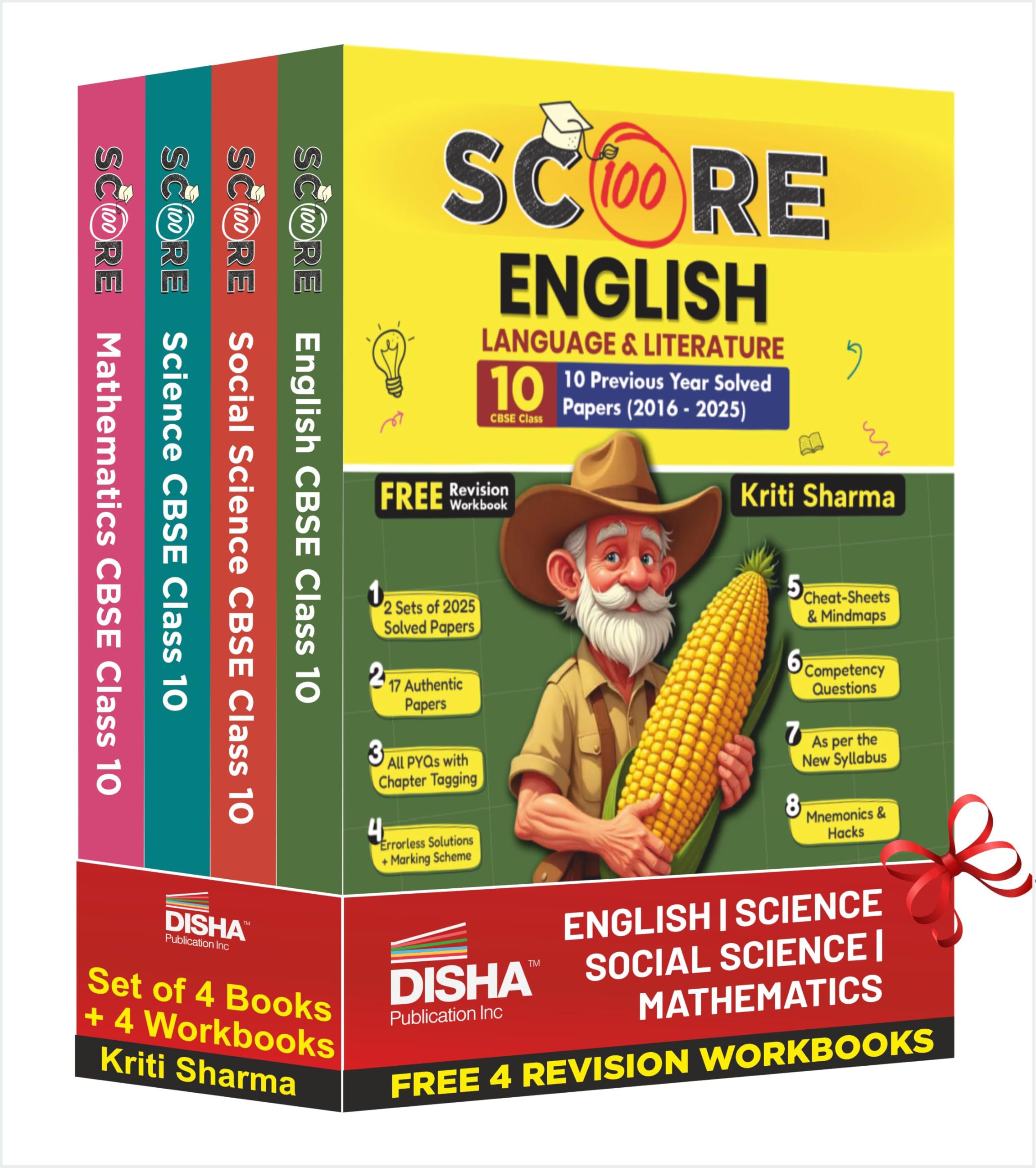 Disha (Set of 4 Books with 4 Workbooks) Score 100 Science, Mathematics (Standard), Social Science, English Language & Literature CBSE Class 10 - 10 Year-wise Solved Papers (2016 - 2025) 5th Edn | 2026 Exam