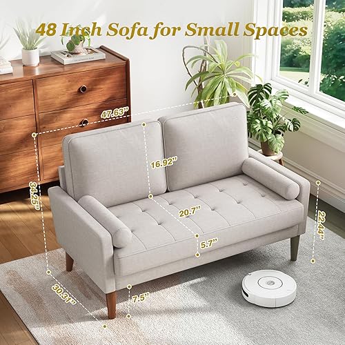Miniatura 2 de Vesgantti Sofá de dos plazas con patas de madera maciza, sofás pequeños de 48 pulgadas para espacios pequeños, asiento de dos plazas para sala de