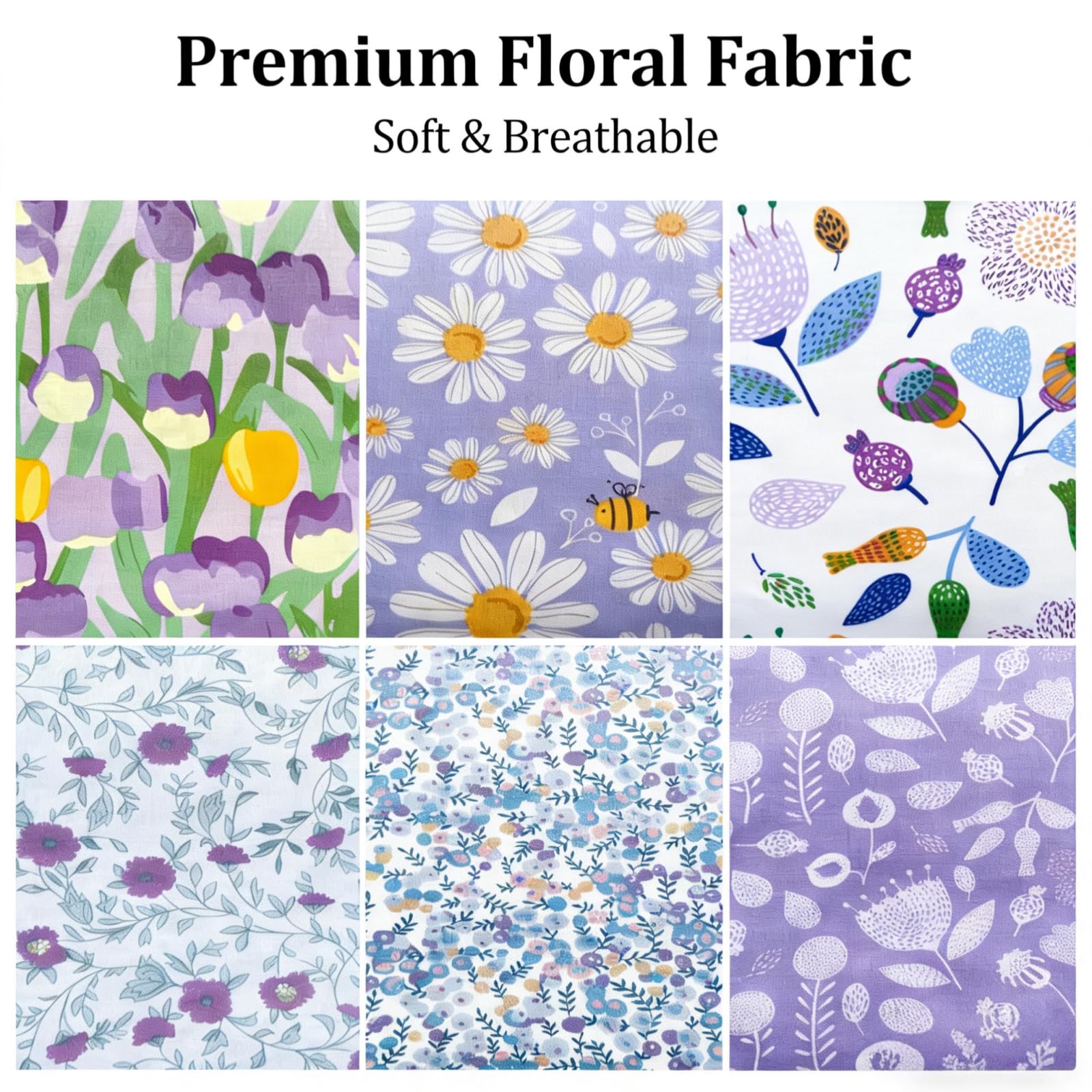 42 PCS 5x5 Inch Purple Floral Cotton Fabric Squares Charm Pack, Precut Quilt Squares for DIY Sewing, Quilting & Scrapbooking Projects - 3