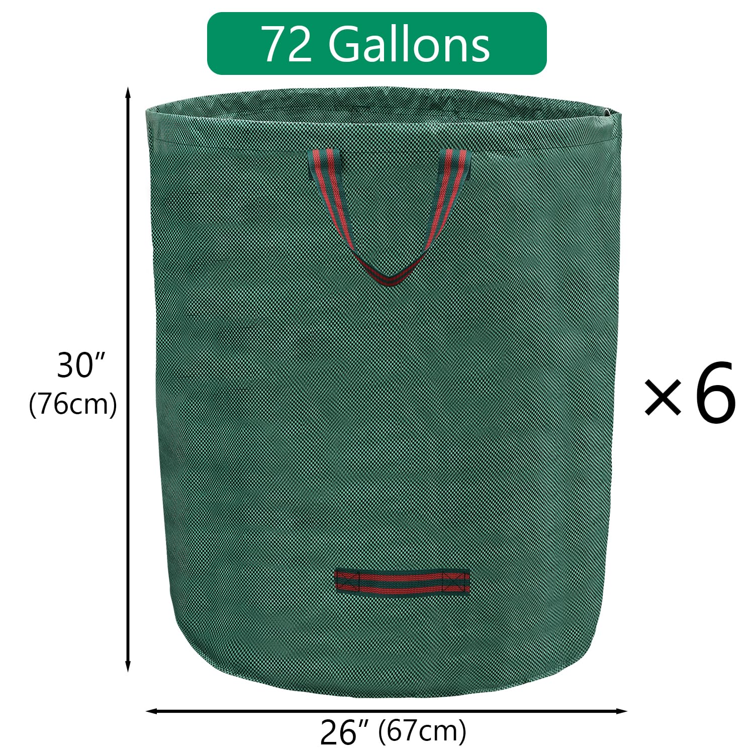 Wiederverwendbare Gartenabfallsäcke mit beschichteten Handschuhen, robuste Laubsäcke, 4 Griffe, für Laub, Müll, Hofabfälle (H 76 x 66 cm), 6 Stück