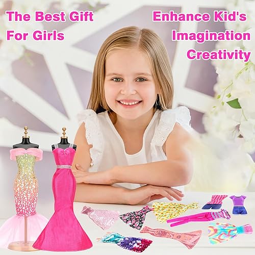 Miniatura 7 de BARWA 11 Sets Doll Clothes Including 2 Sequins Dresses 5 Mermaid Floral Dresses 4 Casual Outfits Tops and Pants for 11.5 inch Girl Dolls