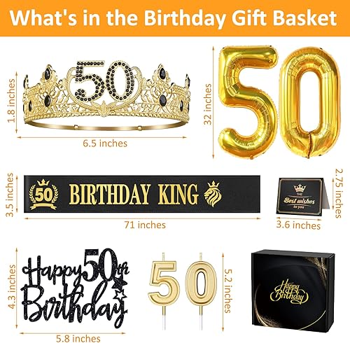 Miniatura 6 de Regalos de cumpleaños 50 para hombres, decoraciones de cumpleaños 50 para hombres, corona de rey de 50 cumpleaños y banda de rey de cumpleaños 50,