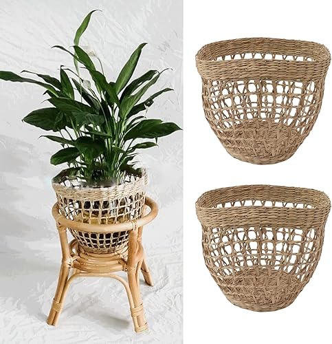Miniatura 6 de TOPINCN 2 cestas tejidas de hierba marina, cestas de granja para decoración de macetas, cesta de flores, textura de habitación, pastos marinos,