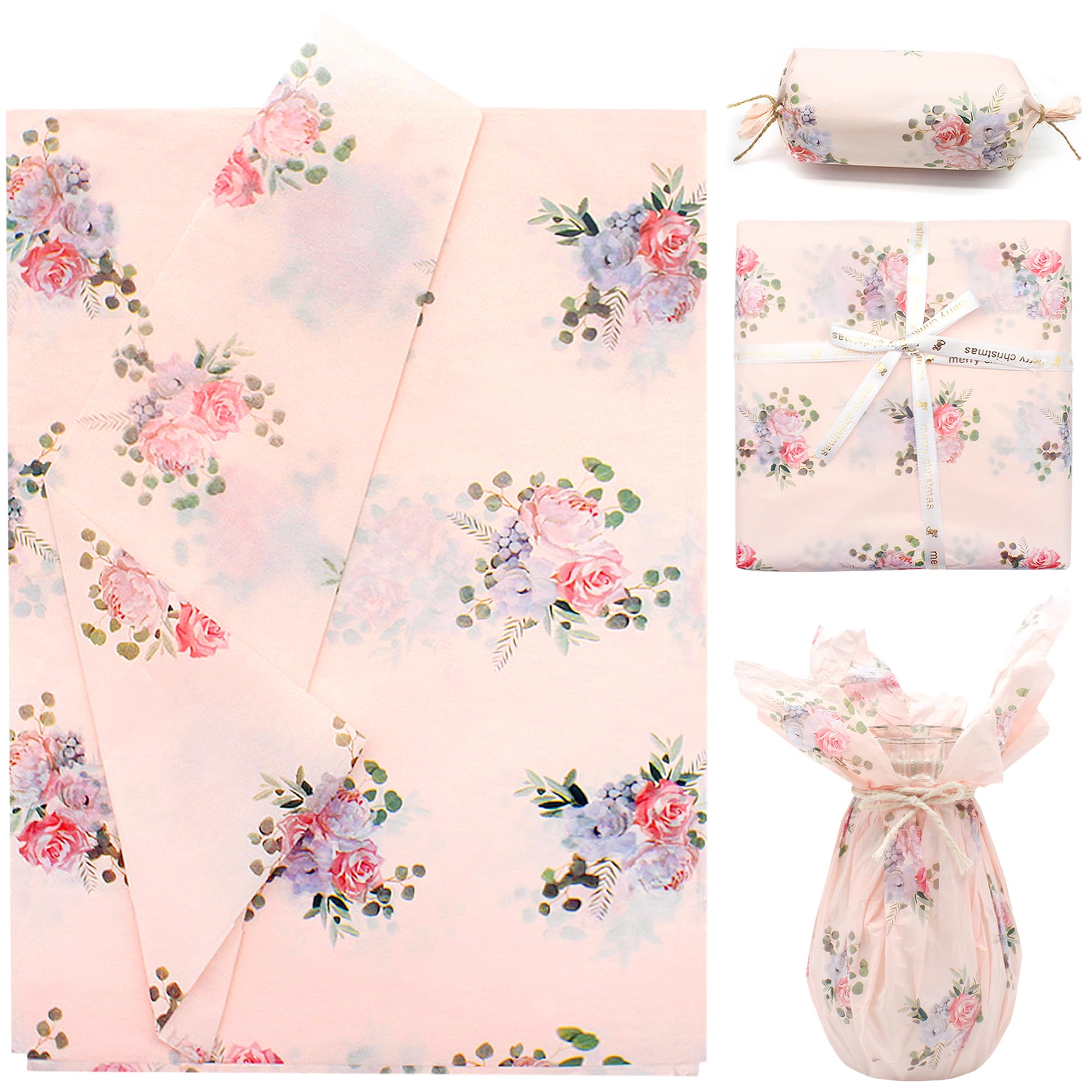 Benvo 20 Sheets Floral Print Tissue Paper 20 inch x 29 inch Decoupage Paper Decorative Tissue Gift Wrapping for DIY Art Craft Spring Wedding Birthday