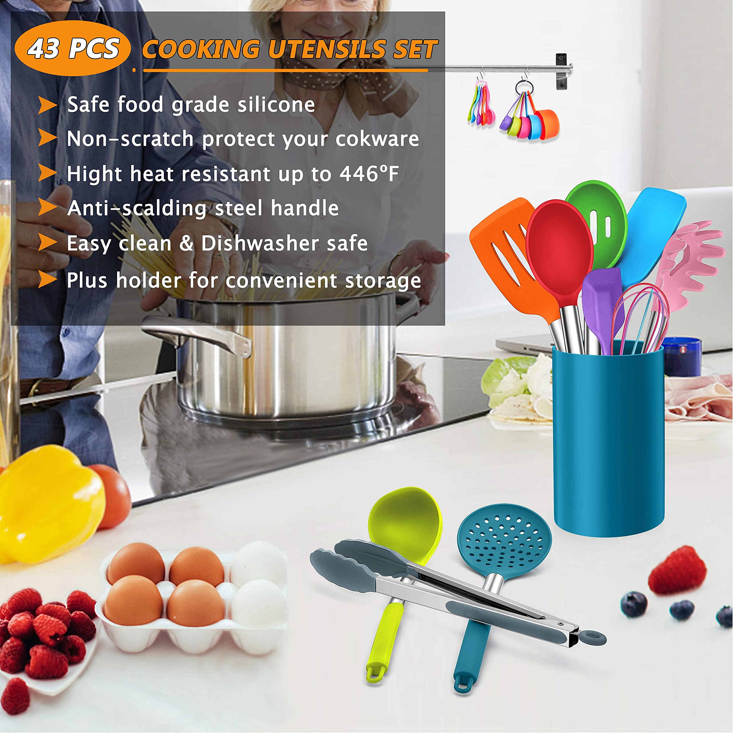 LIANYU Set di 38 utensili da cucina con supporto, resistente