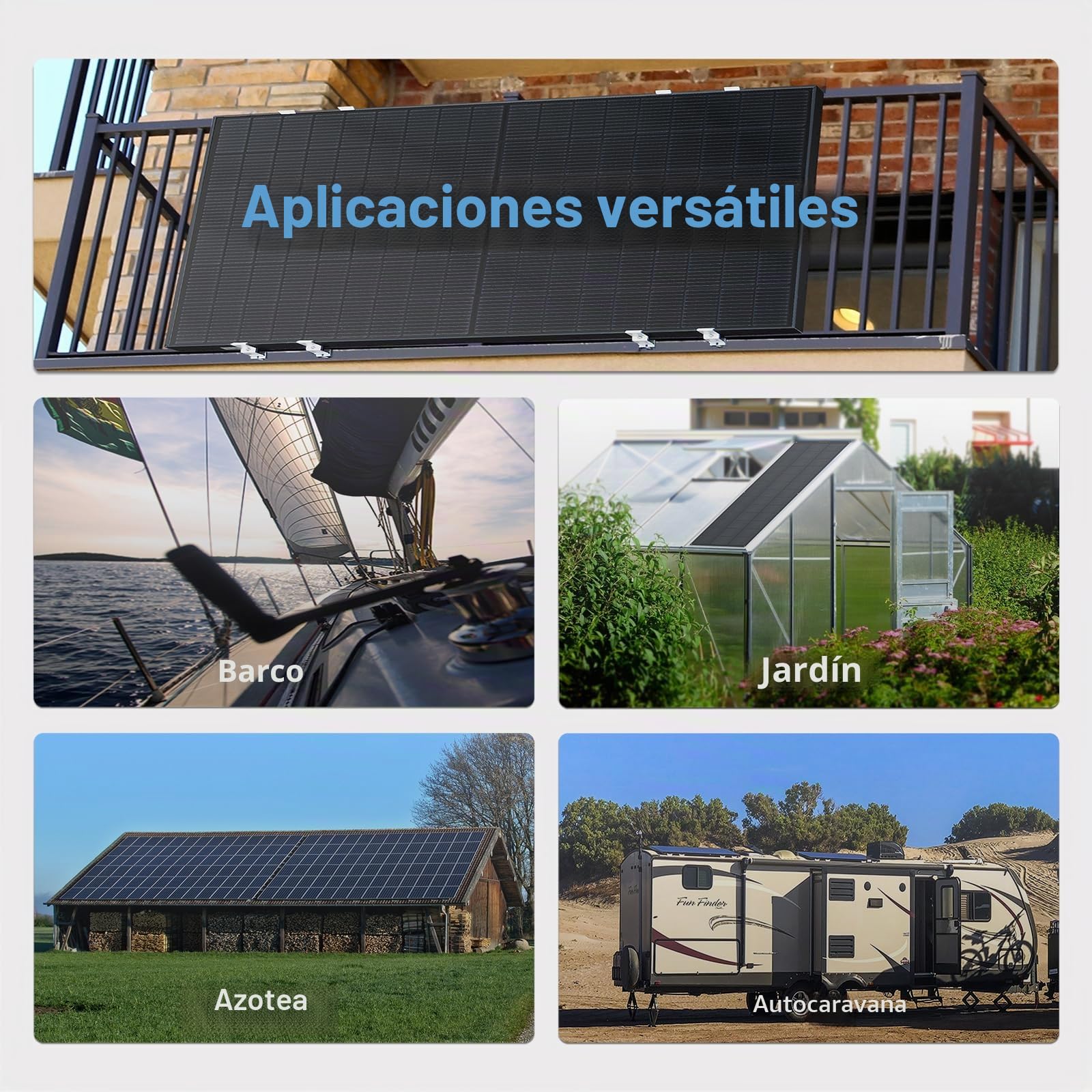 Panel Solar Monocristalino Tipo N 240W 12V en Negro – Módulo Solar Eficiente para Autocaravana, Barco, Balcón, Techo, Baterías 12V y Centrales Eléctricas Portátiles