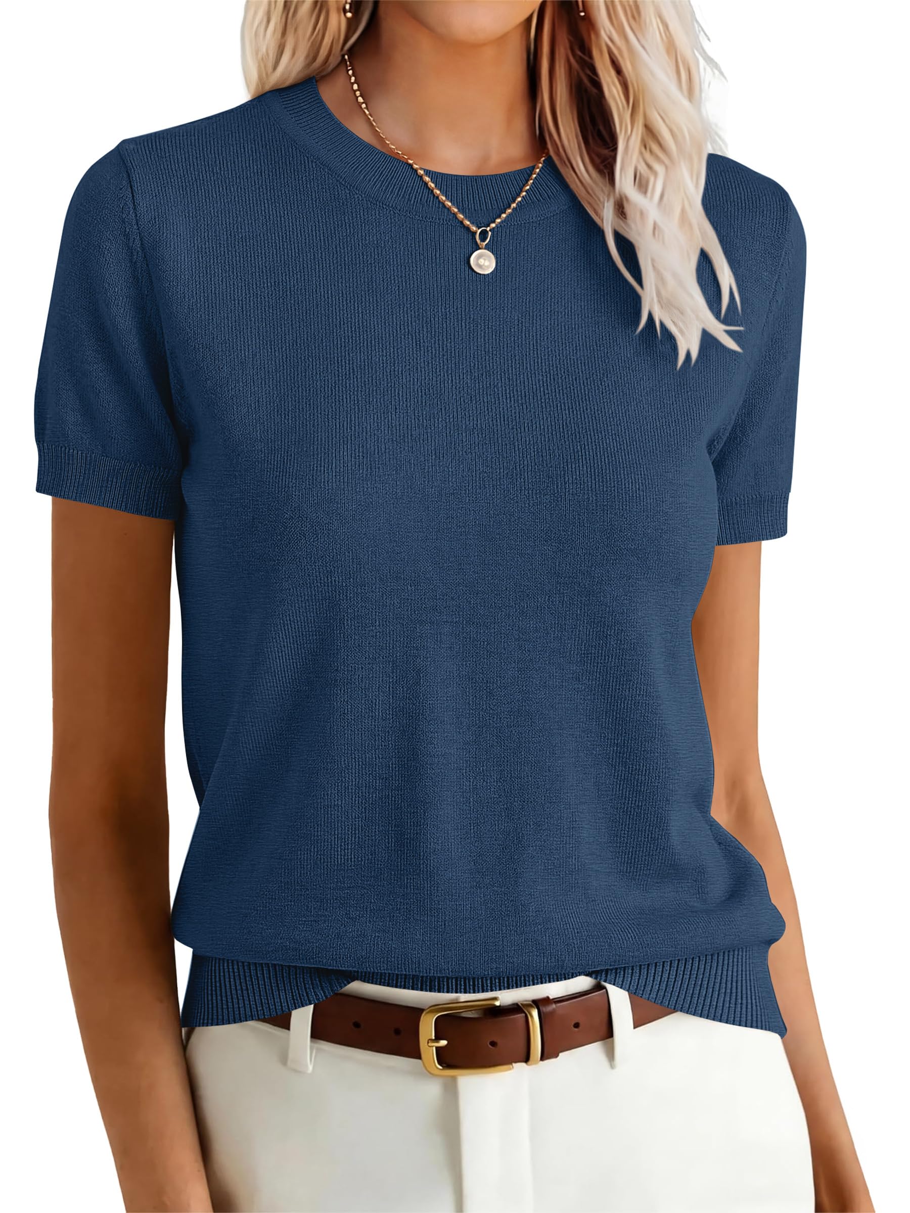 ANRABESS Womens Short Sleeve Sweaters Wool Blend