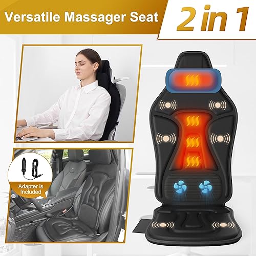 Miniatura 3 de Masajeador de espalda con calor para aliviar el dolor de tejido profundo, silla portátil masajeador cojín de asiento con masaje de vibración