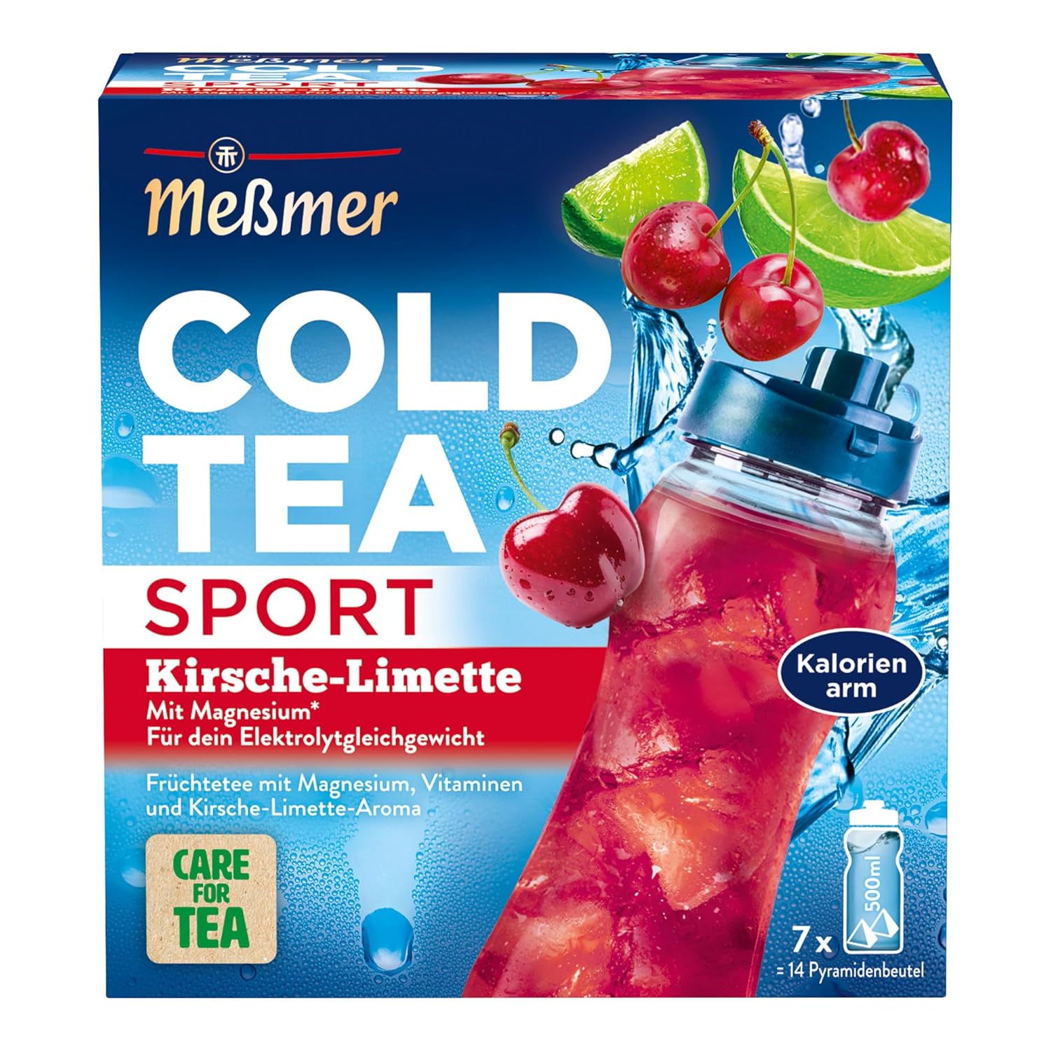 Meßmer Cold Tea Sport Cherry Lime with Magnesium 14 Pyramid Bags Gluten Free Lactose Free Vegan