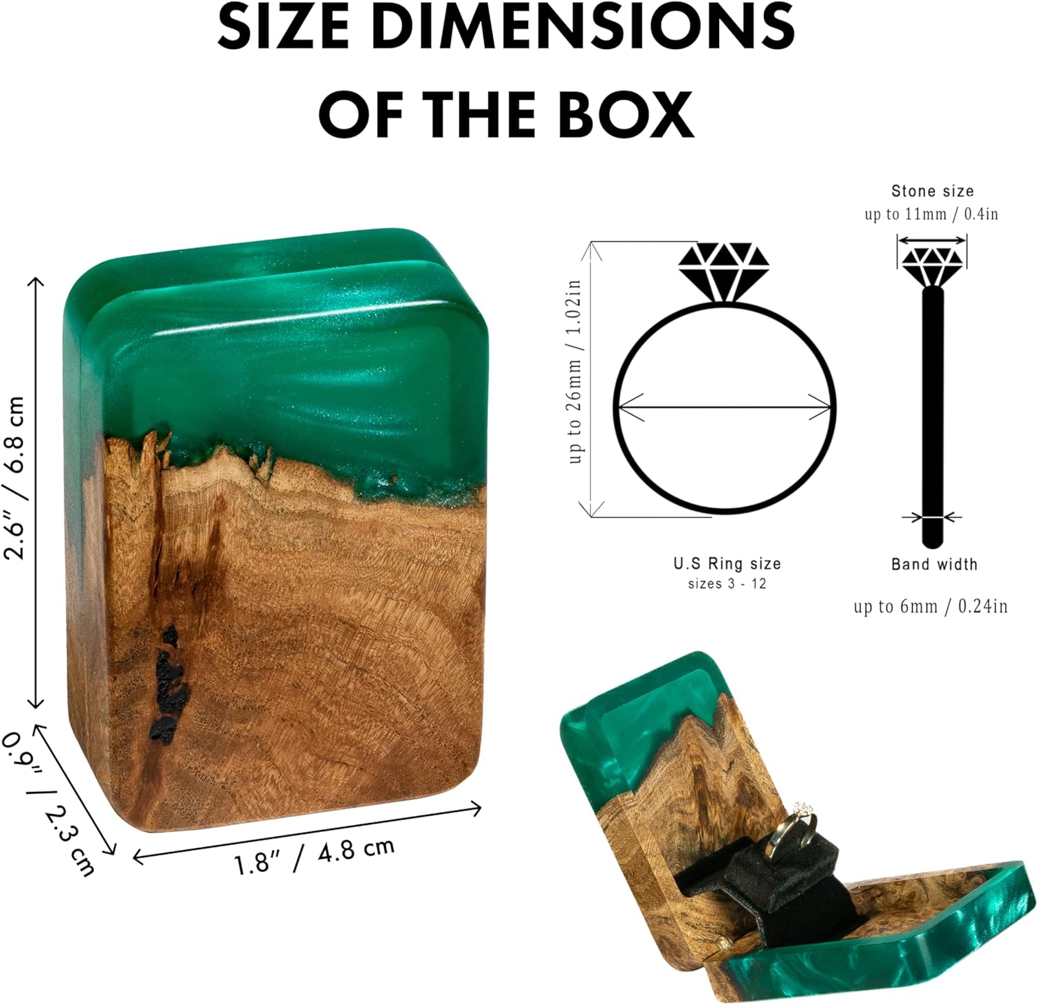 RWA Slim Engagement Ring Box for Proposal – Unique Wedding Ring Holder & Jewelry Display Case – Travel Jewelry Organizer, Ring Bearer Box, Proposal Gift, Wedding Ring Box for Ceremony, FLIP, black - Image 6