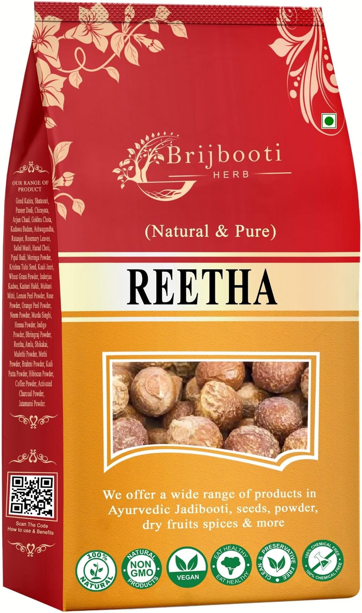 BIRJU MAHAVIR Organic Sabut Reetha/Soap Nuts, 500 gram, Natural (BMKB-207)