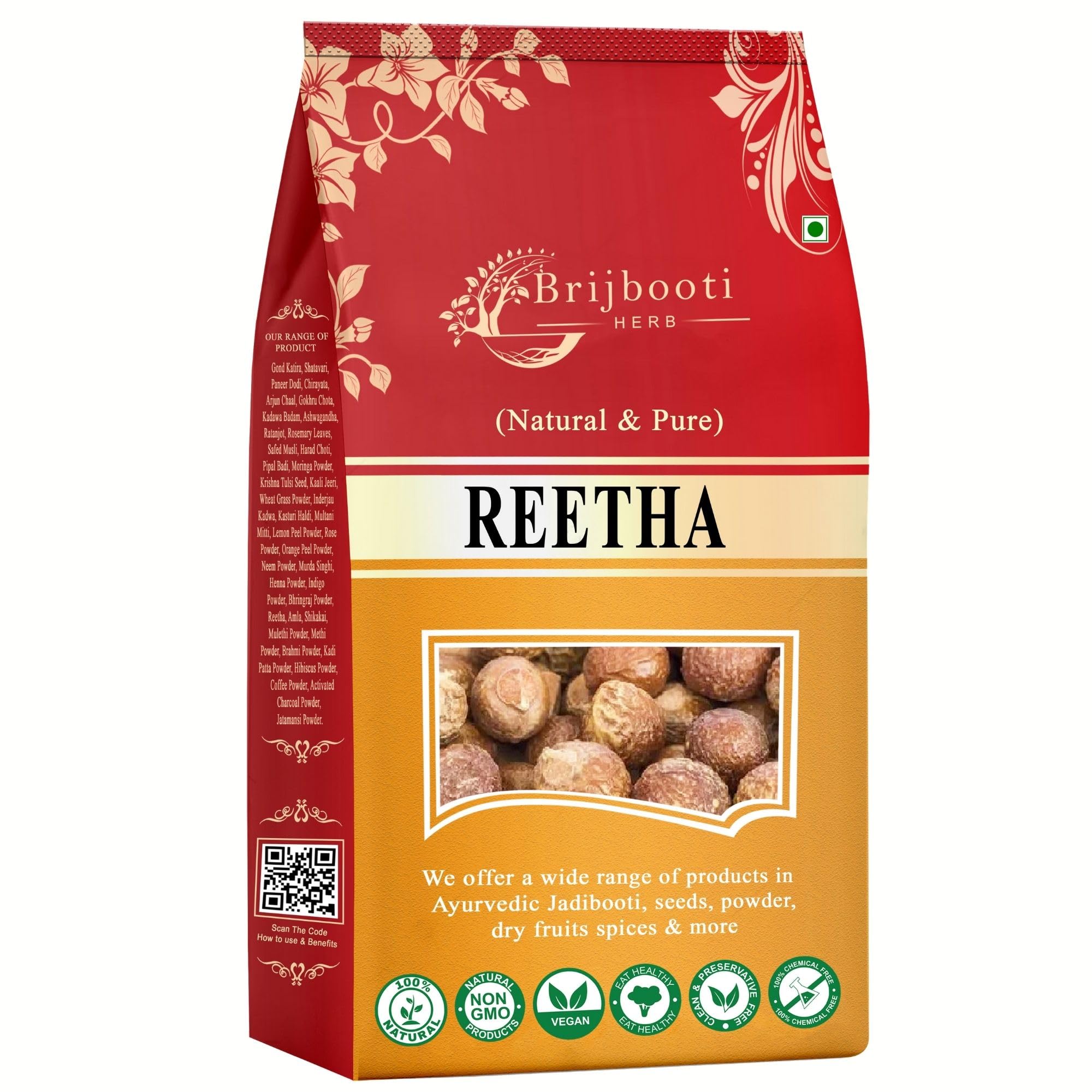 BIRJU MAHAVIR Organic Sabut Reetha/Soap Nuts, 500 gram, Natural (BMKB-207)