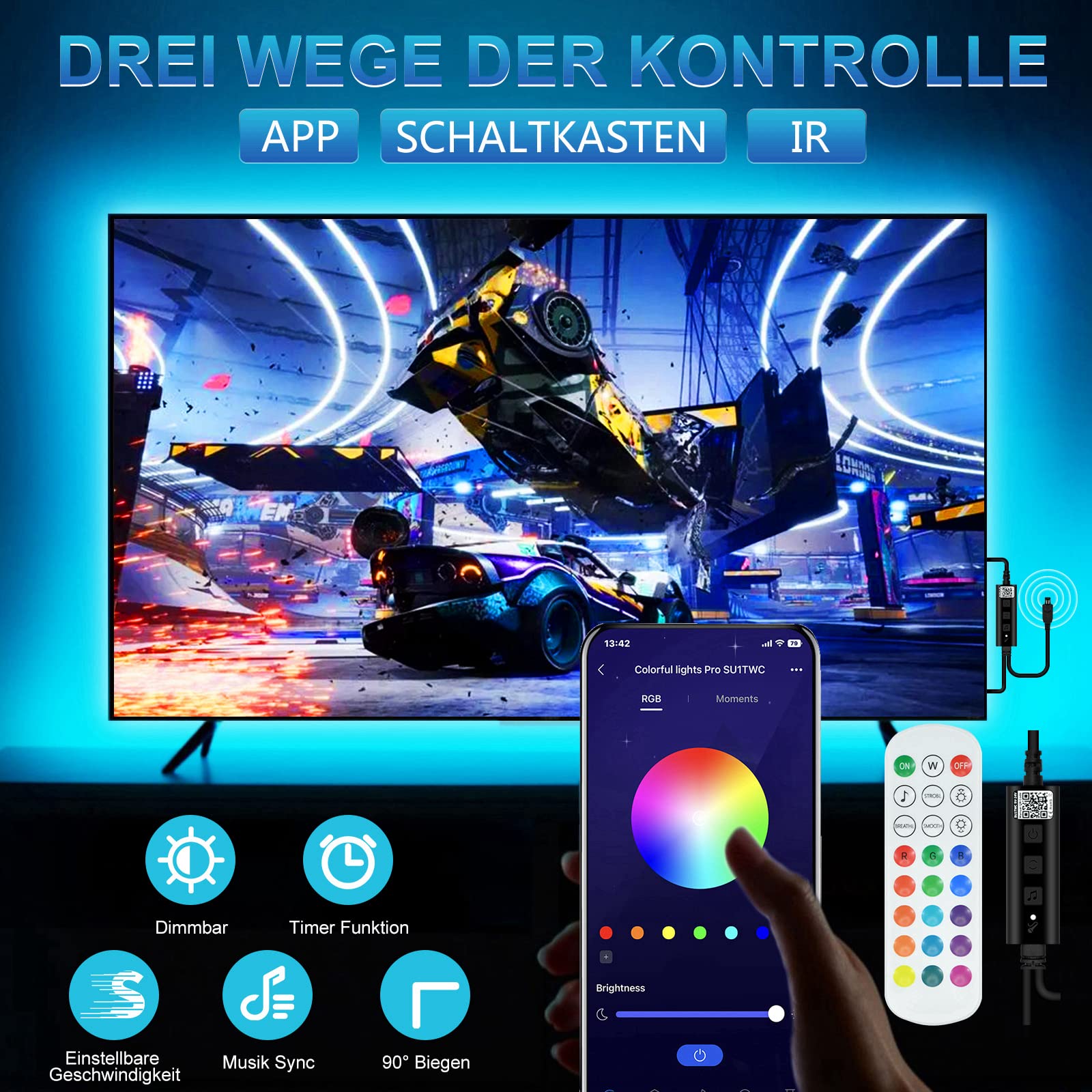 Striscia LED 3 m, striscia LED RGB, retroilluminazione TV per monitor da 40 a 50 pollici, aggiornamento dell'illuminazione USB TV, controllo app, sincronizzazione musicale, decorazione per TV,