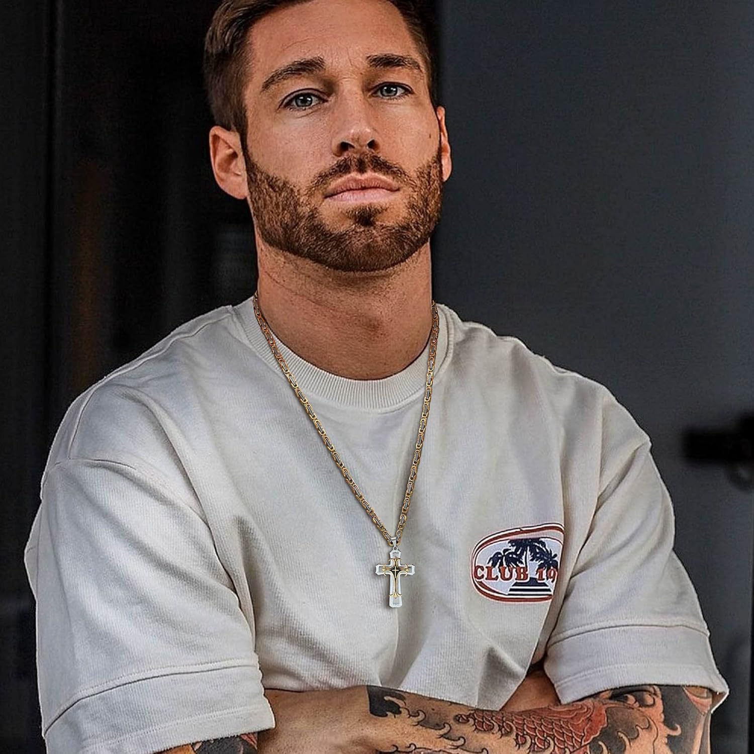 MEALGUET Stainless Steel Crucifix Cross Pendant Necklace,Men's Cross Necklace with Chunky Byzantine Chain/Rolo Chain, Gift for Men - Image 6