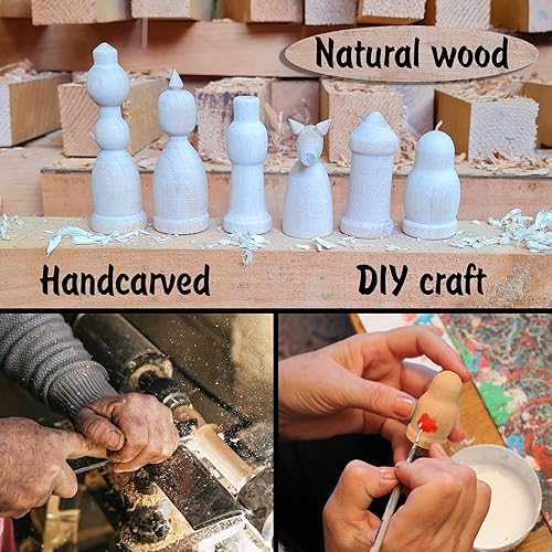 Miniatura 5 de Juego de 32 piezas de ajedrez de madera sin terminar, solo juego de 32 piezas, pinta tu propio juego de ajedrez, juegos de ajedrez en blanco para