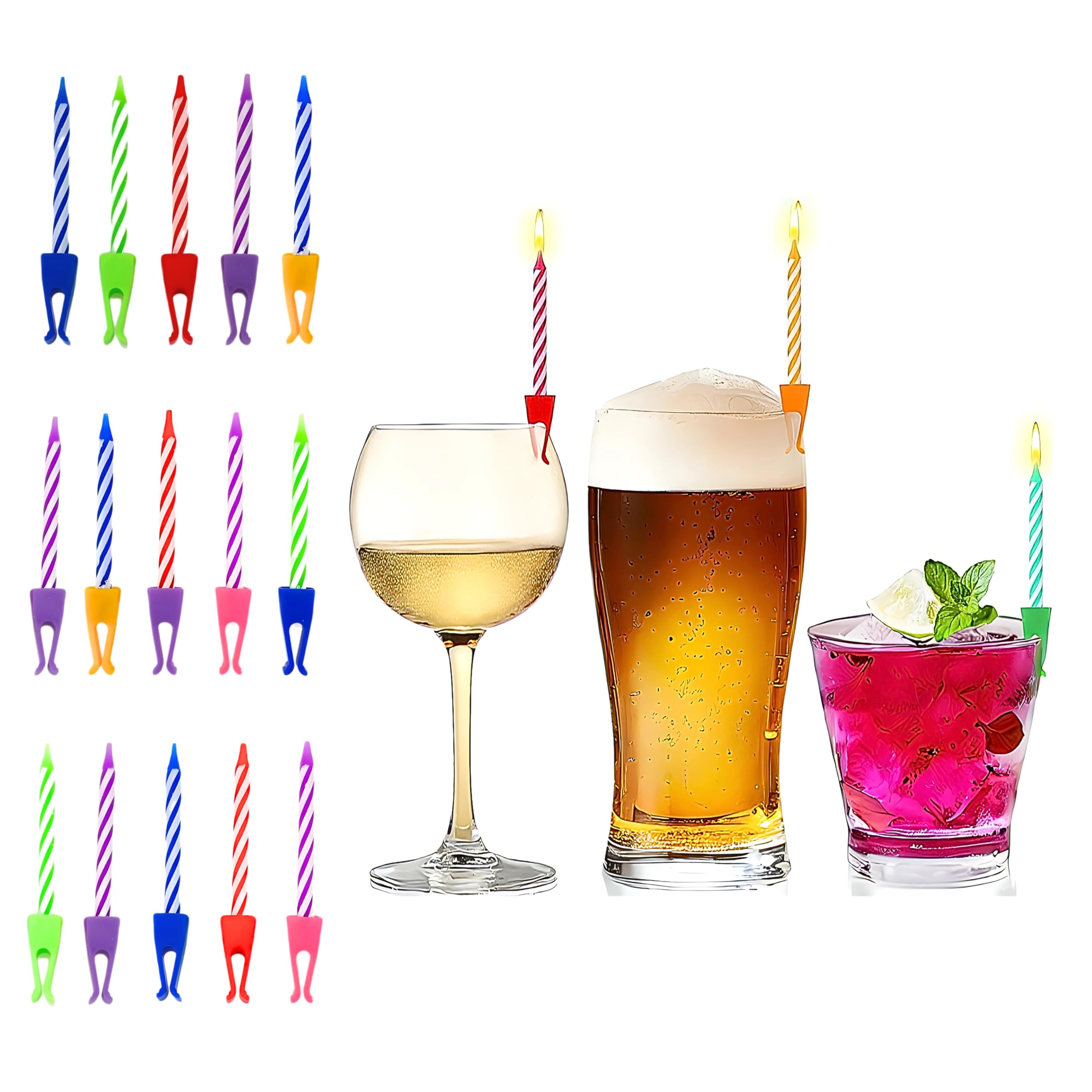 Celebration Birthday Candle Clips | Party Favors for 21st, 40th, Birthdays, New Years and More! | Unique Fun Beer Cup Shot Glass Champagne Toast Candles (Multi-Color, 1 Pack (15 Candles))
