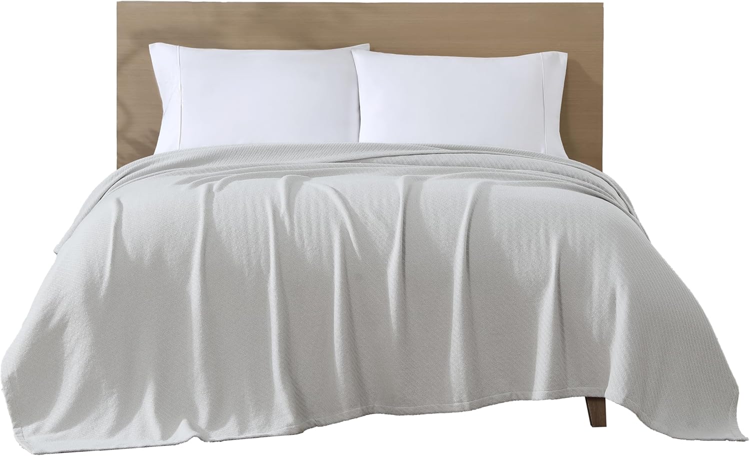 Beatrice Home Fashions GOTS Certified 100% Organic Cotton Full/Queen Blanket, Oyster - Soft Medium Weight Herringbone Weave