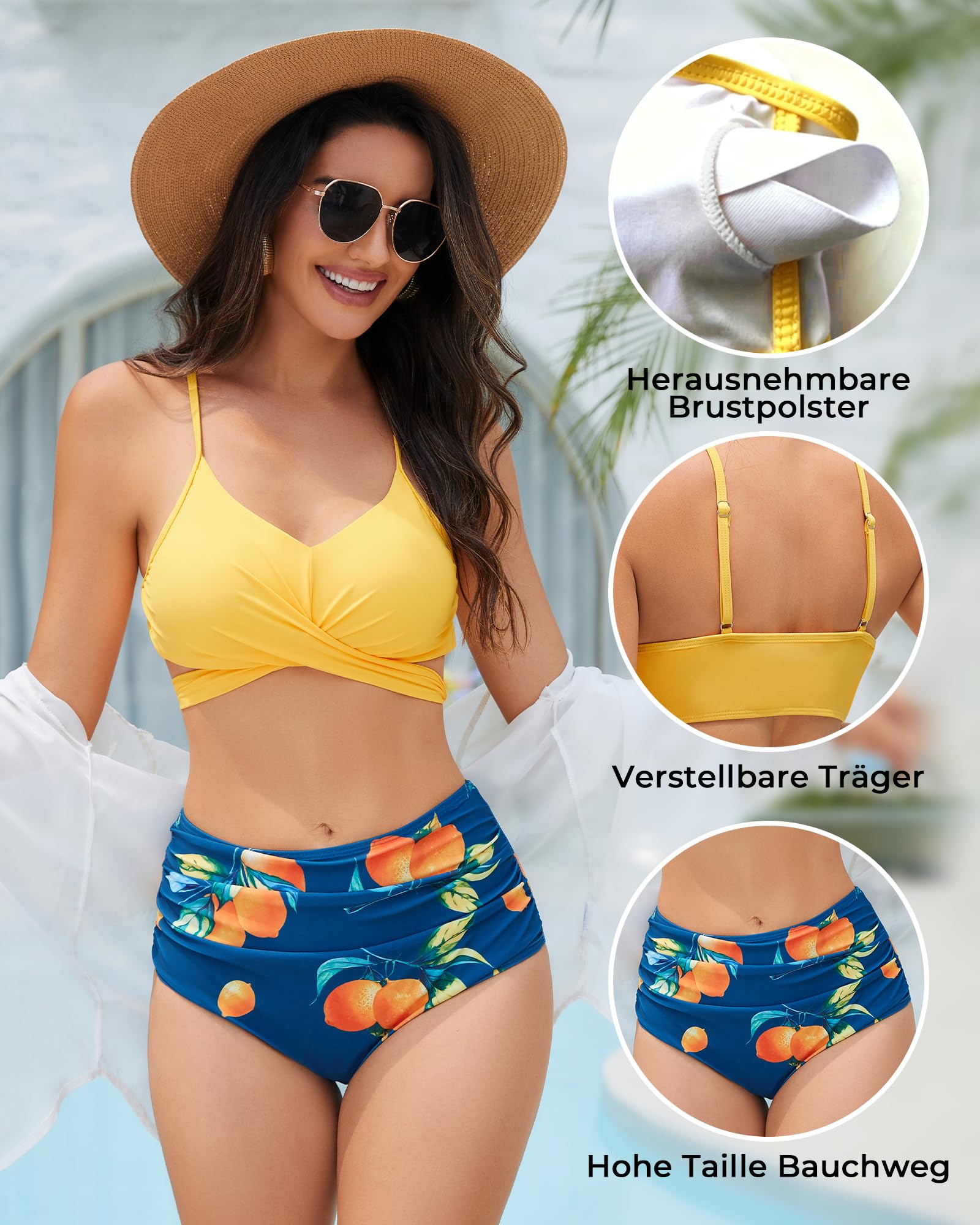 Bikini Damen Set, Bauchweg High Waist Bademode Push Up Shape