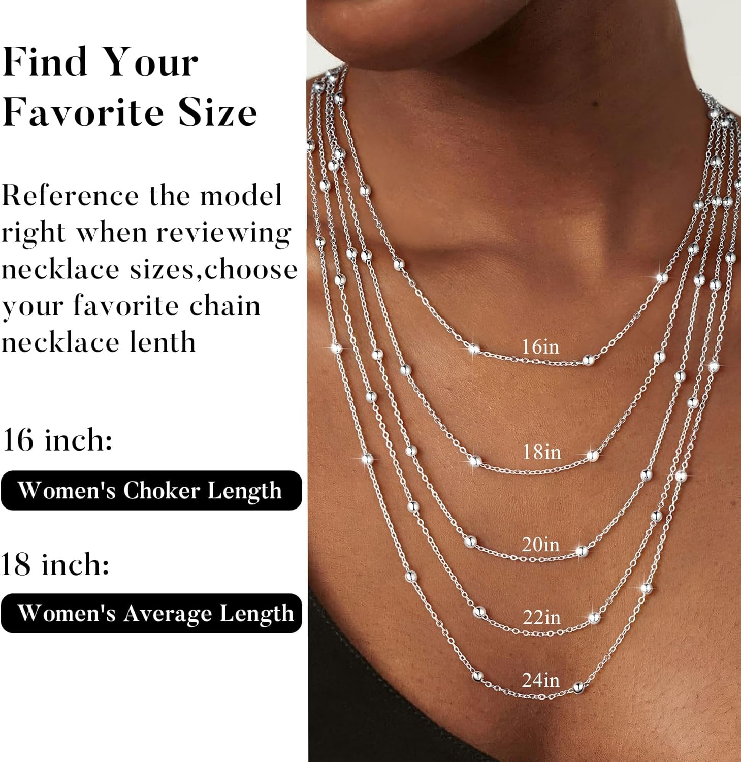 IEFWELL Silver Chain Necklace for Women 1.6mm Satellite Bead Shiny Sturdy Hypoallergenic Trendy 16/18/20/22/24 Inches Dainty Valentine's Gifts for Women - Image 6