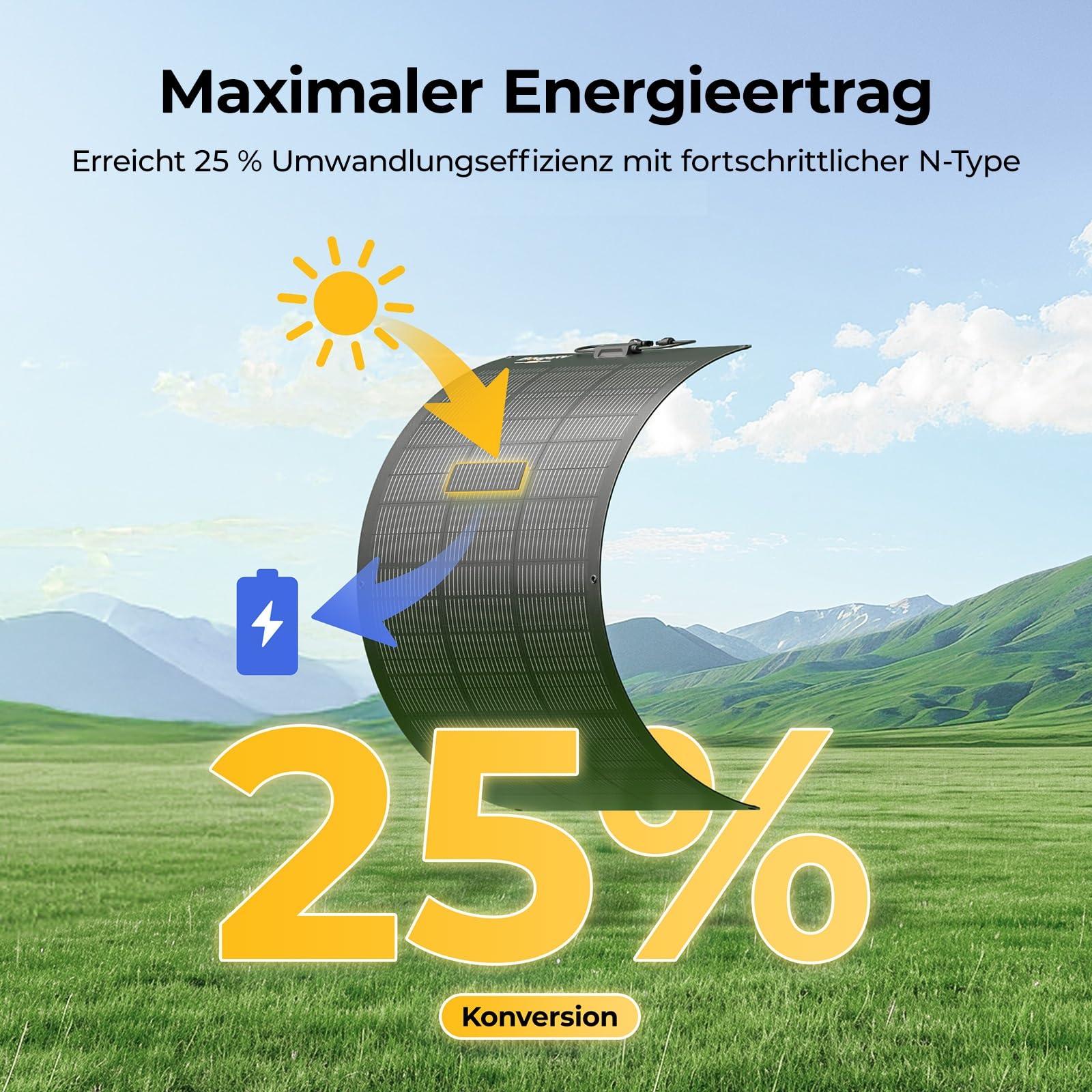 BougeRV Arch Pro 200W Flexible Solarpanel mit 28 Bypass-Dioden, Schattentolerantes Biegsam PV Panel, N-Typ 16BB Zellen, 25% Effizienz, ETFE Monokristallin Solarmodul, IP68, für Wohnmobil Boot 12/24V